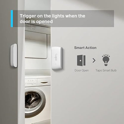 TP-Link Tapo T110 Sensor de Contacto, Blanco | Batería de larga duración con protocolo inalámbrico de baja potencia Sub-1G, espacio de 15 mm de ancho permitido