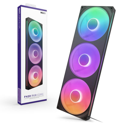 NZXT F420 RGB Core - Unidad de Ventilador de un Solo Marco de 420 mm con 3 Ventiladores RGB de 140 mm - Control de Velocidad e iluminación - Alta presión estática y Flujo de Aire - Rodamientos - 420mm Schwarz