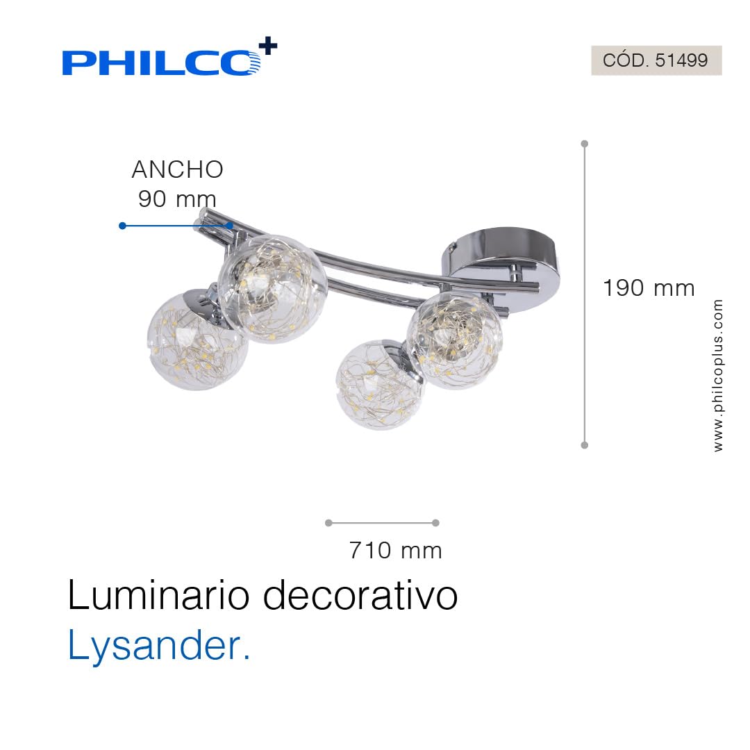 Philco Luminario decorativo Lysander. Potencia 16W, con iluminación brillante, temperatura de color 4,000K con una iluminación cálida y acogedora para interioes. Hasta 35,000 horas de vida útil