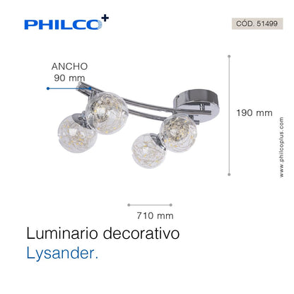 Philco Luminario decorativo Lysander. Potencia 16W, con iluminación brillante, temperatura de color 4,000K con una iluminación cálida y acogedora para interioes. Hasta 35,000 horas de vida útil
