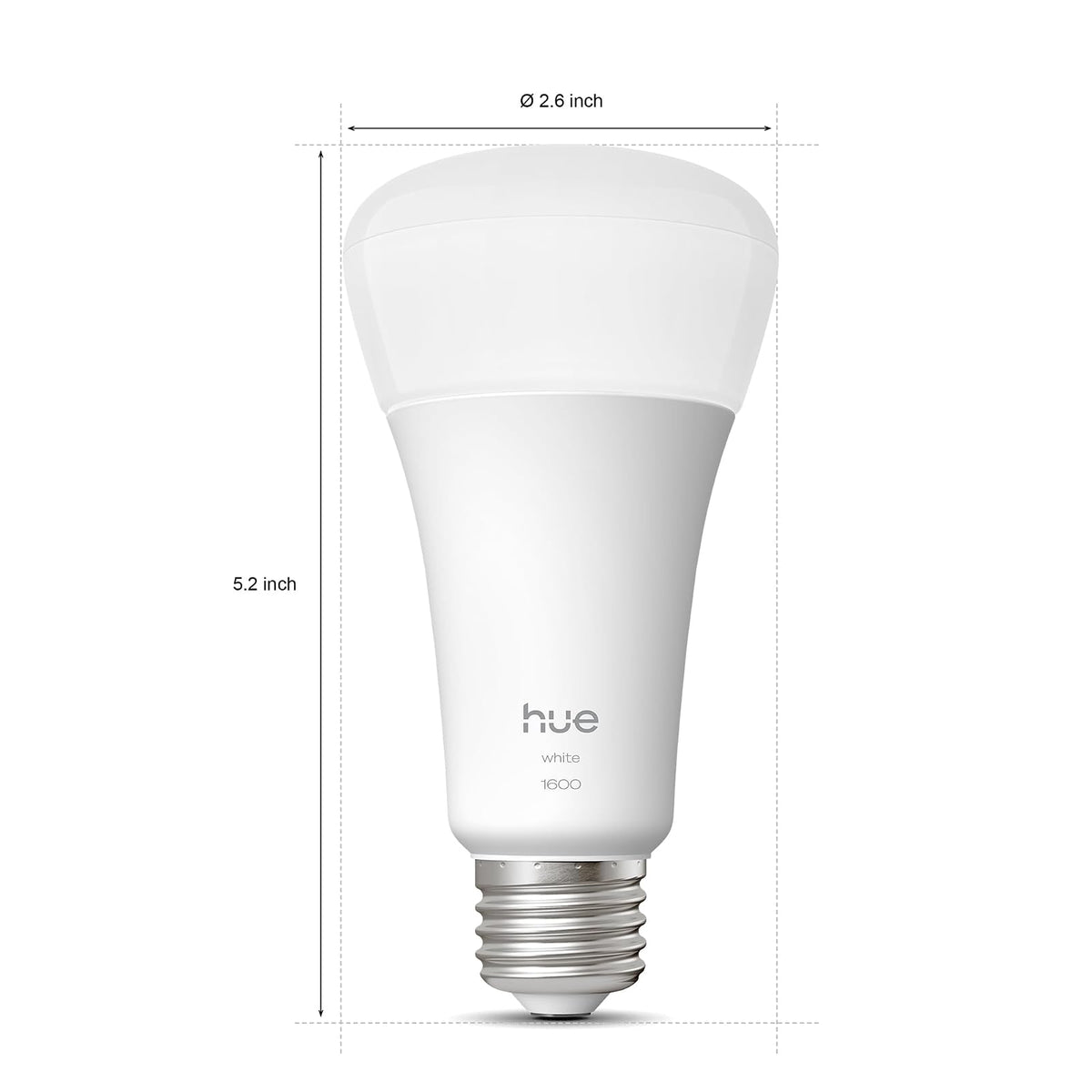 Philips Hue Bombilla LED inteligente A21, luz blanca cálida 2700K, base E26, 13.5W, 1600 lúmenes, regulable, funciona con Alexa, Asistente de Google y Apple Home, 1 unidad