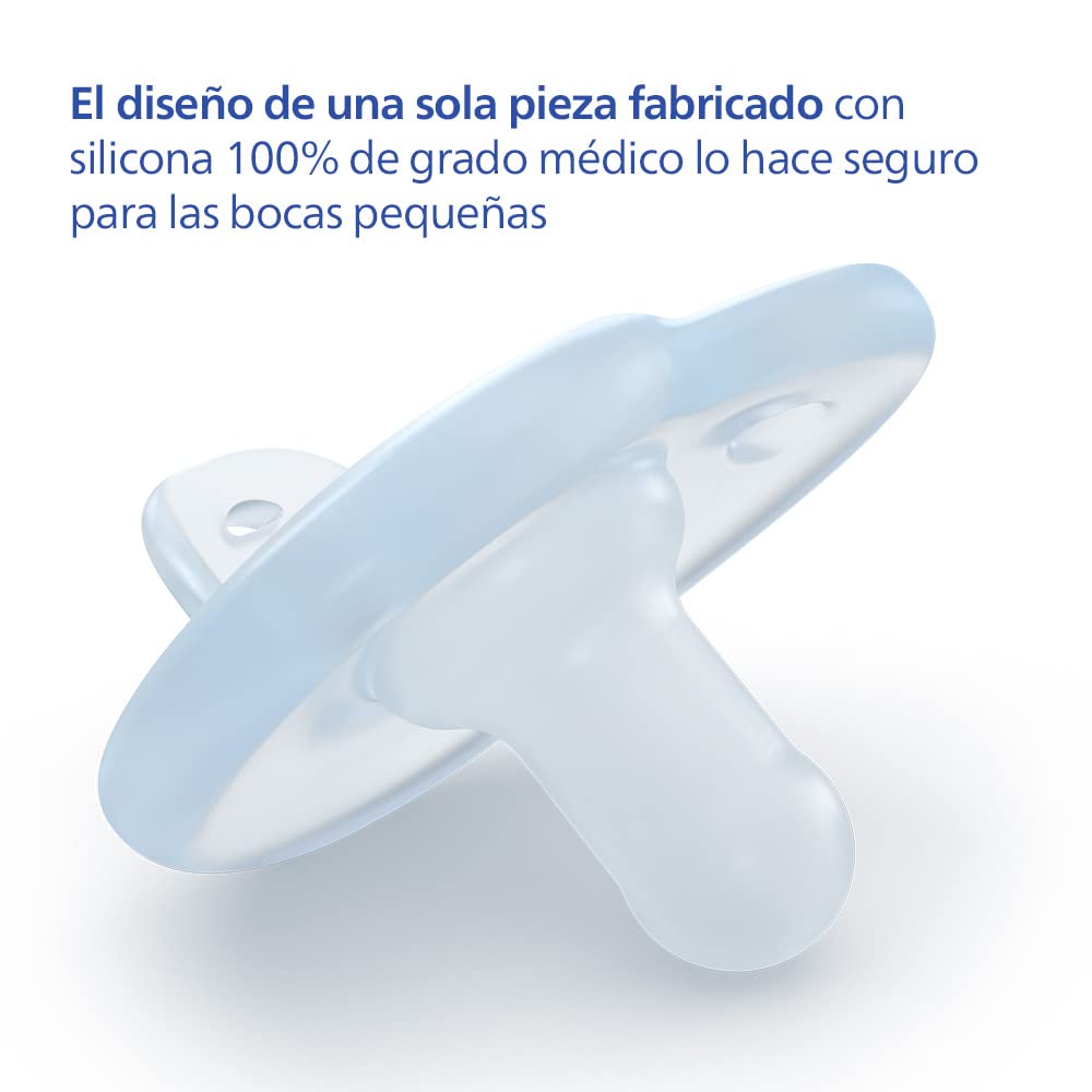 Philips Avent Chupón Soothie Heart Ortodóntico Azul | Mayor confort para su carita | Silicona grado médico | Forma corazón que evita tocar la nariz | 0-6 m | 2 pz | SCF099/21