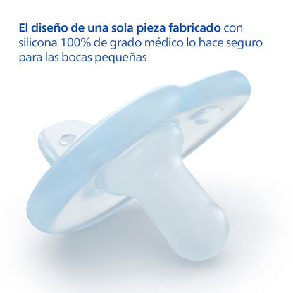 Philips Avent Chupón Soothie Heart Ortodóntico Azul | Mayor confort para su carita | Silicona grado médico | Forma corazón que evita tocar la nariz | 0-6 m | 2 pz | SCF099/21