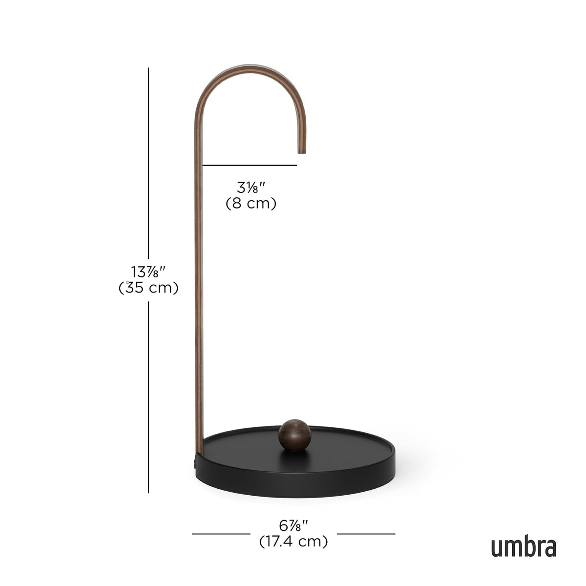 Umbra Bellwood - Toallero de Papel para encimera de Cocina, con Soporte de Madera Real y Base de Metal ponderada, Negro/Nogal