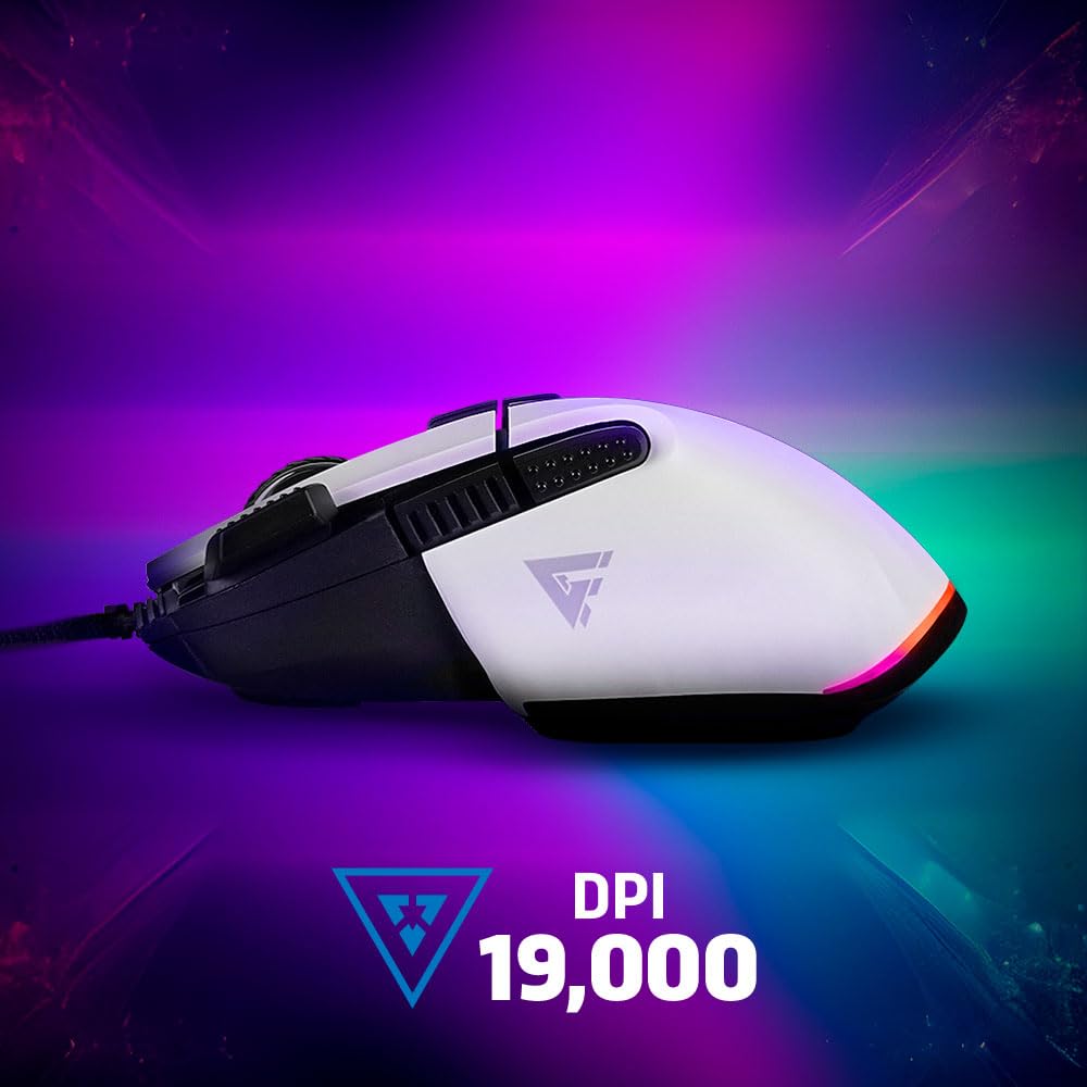 GAME FACTOR Mouse Laser Gamer MOG602 19000 dpi 8 Botones Personalizables Mediante Software USB 2.0 Oficina y Juegos Alambrico 0.2 ms Color Blanco