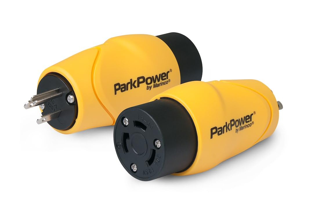 ParkPower by Marinco S15-30RV 15 amperios, 125 V Enchufe Macho de Hoja Recta a 30 amperios, 125 V Bloqueo Lateral Hembra Adaptador de Bloqueo Giratorio de una Pieza