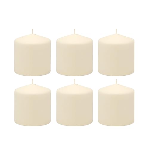 Stonebriar - Vela de Pilar, Paquete de 6, 3x3 Pulgadas, 18 Horas, Sin Perfume, Cera de Marfil