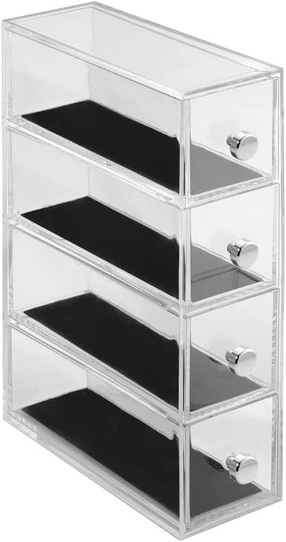 InterDesign Clarity - Jewelry organizer, with 4 drawers for watches, necklaces, rings, etc, anti-scratch, Plastic, Transparent