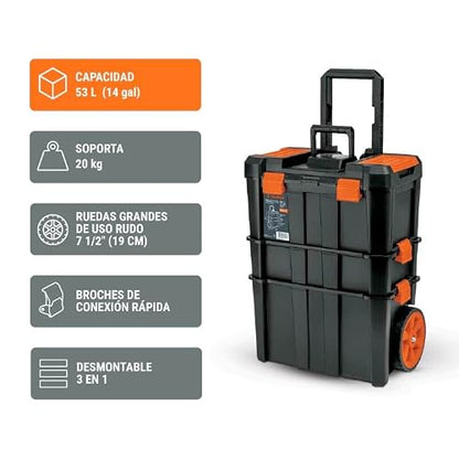 Truper CHP-1925R, Caja para herramientas 19"x25" 3 en 1 desmontable con ruedas grandes de uso rudo