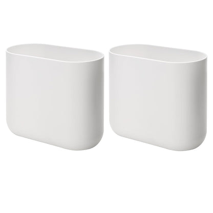 iDesign - Juego de 2 botes de plástico ovalados pequeños para baño, recámara u oficina, color blanco