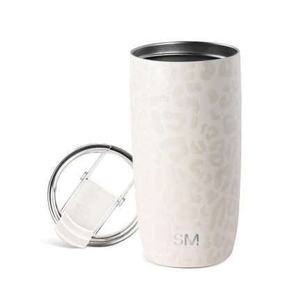 Simple Modern Voyager - Taza de Viaje con Tapa Abatible, Acero Inoxidable, Popotes Incluidos - 475ml - Pattern: Cream Leopard