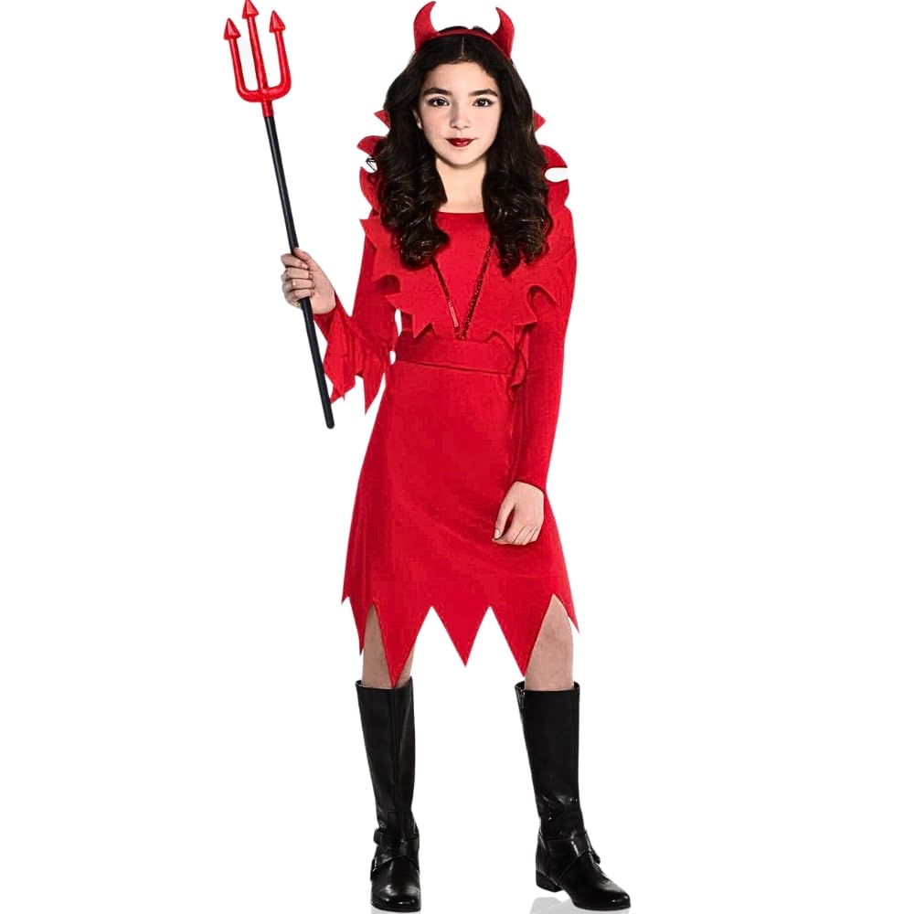 Disfraz de Halloween para niñas, mediano, incluye vestido, diadema, cuello