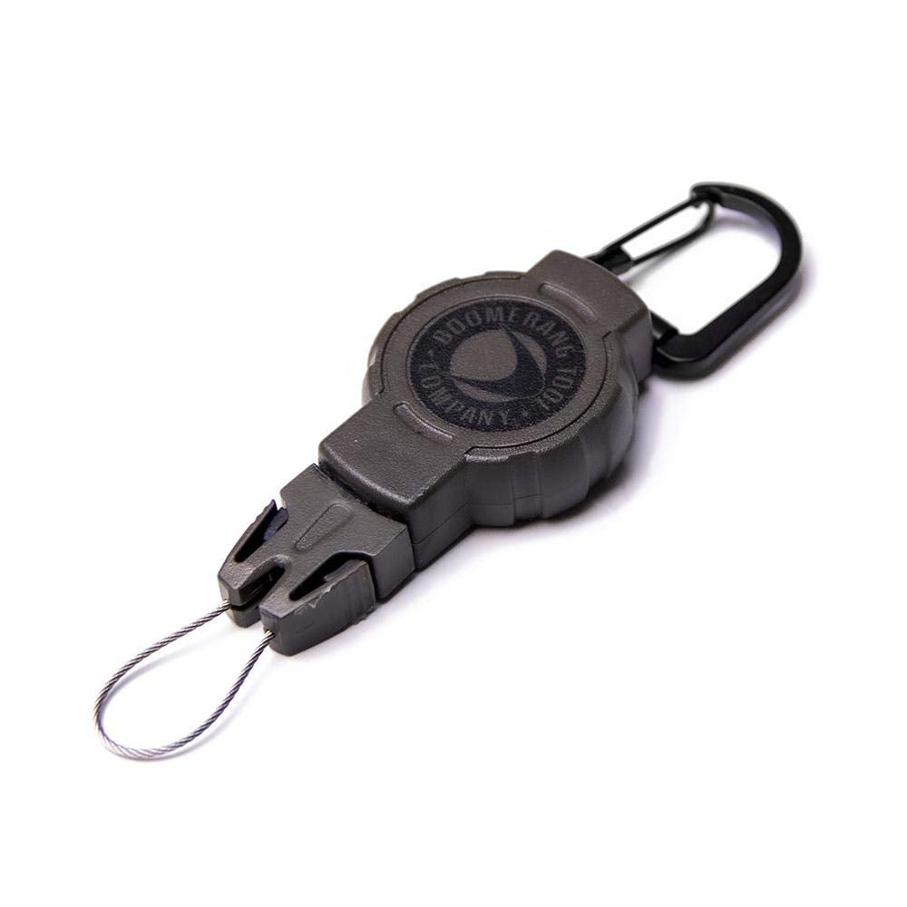 Boomerang Tool Company Hunting Retractable Gear Tether with a Retractable Kevlar Cord and Carabiner, Hook & Loop Strap or Belt Clip and Universal Wire End Fitting - Made in The USA
