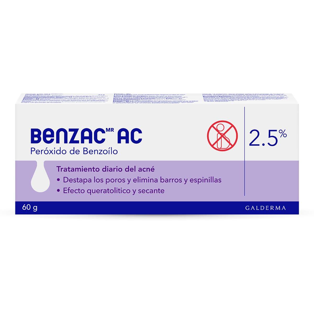Benzac AC 2.5% 1 pz 60g Gel para Barros y Espinillas Auxiliar en el Tratamiento del Acné Causado por la Bacteria C.Acnes Formulado con Peróxido de Benzoílo