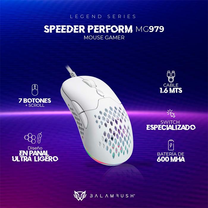 Balam Rush Mouse Gamer Speeder Perform MG979 10000dpi Inalambrico Blanco BR-936859