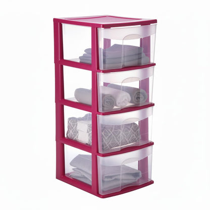 Italhome Cajonera ONYX 4 de Plástico Rosa con 4 Cajones Transparentes, Organizador Multiusos para Recámara, Oficina o Cocina