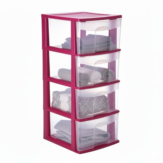 Italhome Cajonera ONYX 4 de Plástico Rosa con 4 Cajones Transparentes, Organizador Multiusos para Recámara, Oficina o Cocina