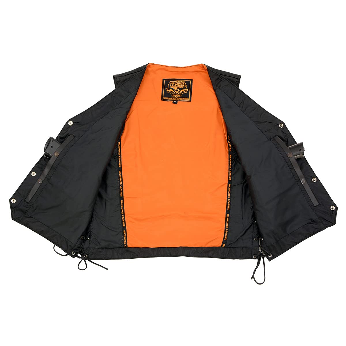 Milwaukee Leather - Chaleco de Piel de Alta Calidad para Hombre con Encaje Lateral para Motocicleta, Negro, Talla 48