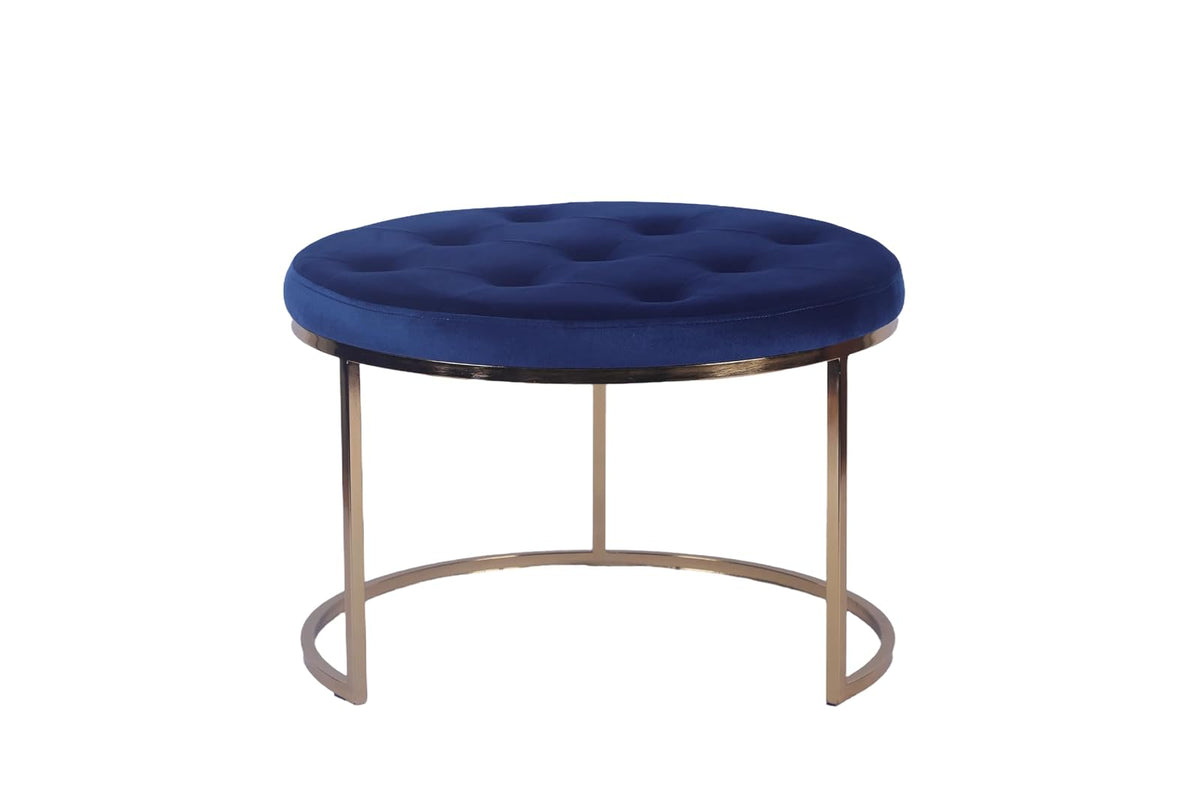 Sochic Set de Taburetes Redondos Tapizados en Terciopelo Azul con Base de Hierro y Patas de Metal Galvanizado
