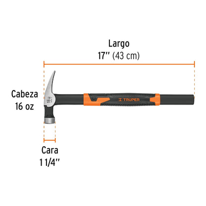 Truper MCIM-16 Martillo para cimbra, 16 oz, color, pack of/paquete de 1