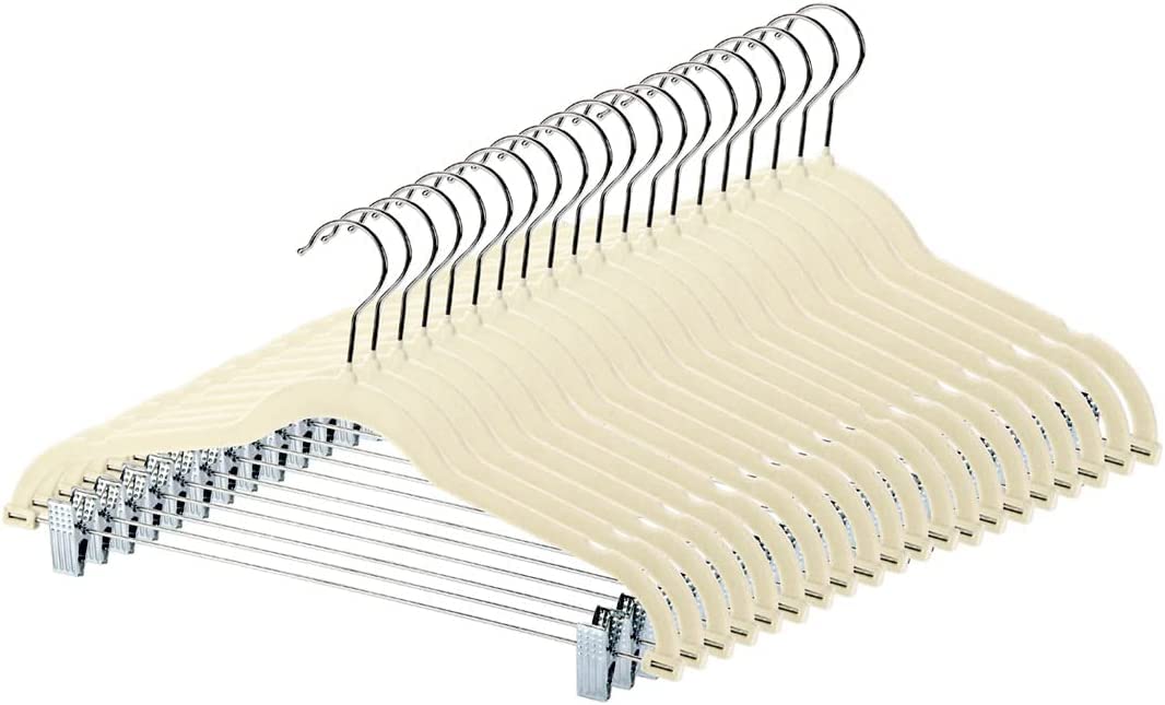 MANZOO Juego de 20 perchas de terciopelo para falda con clips, beige, 16.7 pulgadas, antideslizante, ahorro de espacio - Beige - 20Pack