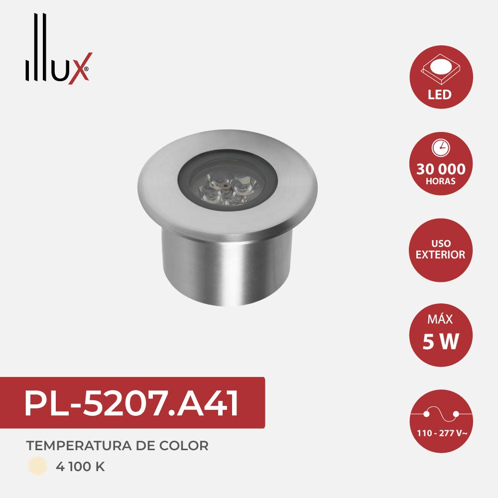 Illux PL-5207.A41 Luminario Empotrado LED 41K Aluminio con Driver