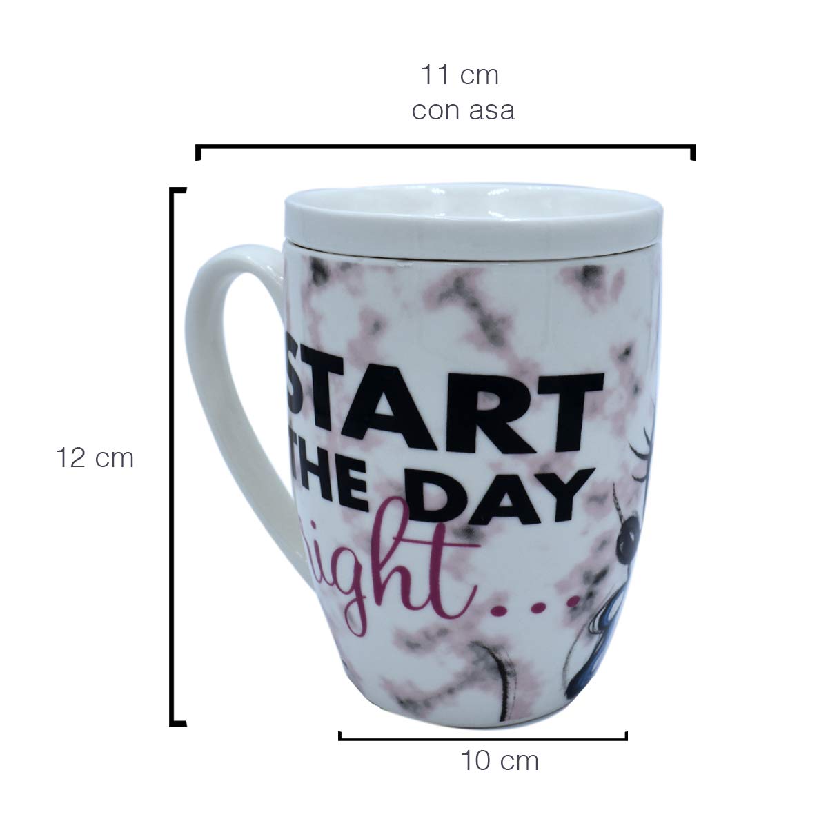 Fun Kids 1754-18 Taza para Café con Tapa Disney Minnie Mouse de Cerámica de 385 Mililitros