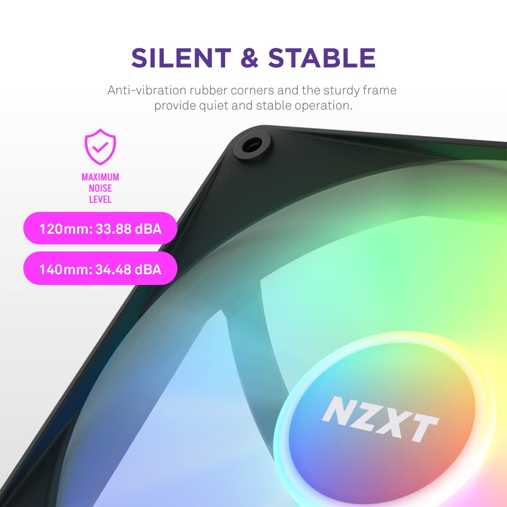 NZXT F120 RGB Core - Ventilador RGB montado en concentrador de 120 mm - 8 LED controlables individualmente, aspas de ventilador semi transparentes - Rodamiento hidrodinámico - Control PWM - Software