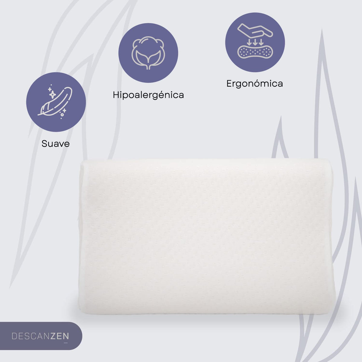 DescanZen | Almohada Ayu Ergonómica Suave - Memory Foam - Hipoalergénica y Antibacterial - Confort y Comodidad - Ortopédica