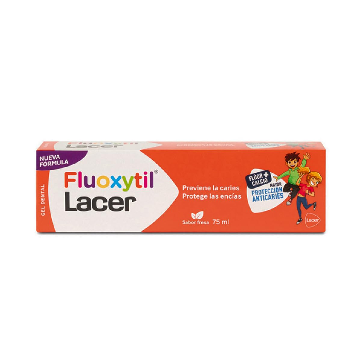 Lacer Fluoxytil Gel Dental Infantil, Flúor y Calcio, Previene Caries, Protege Encías, Sabor Fresa, 75 ml