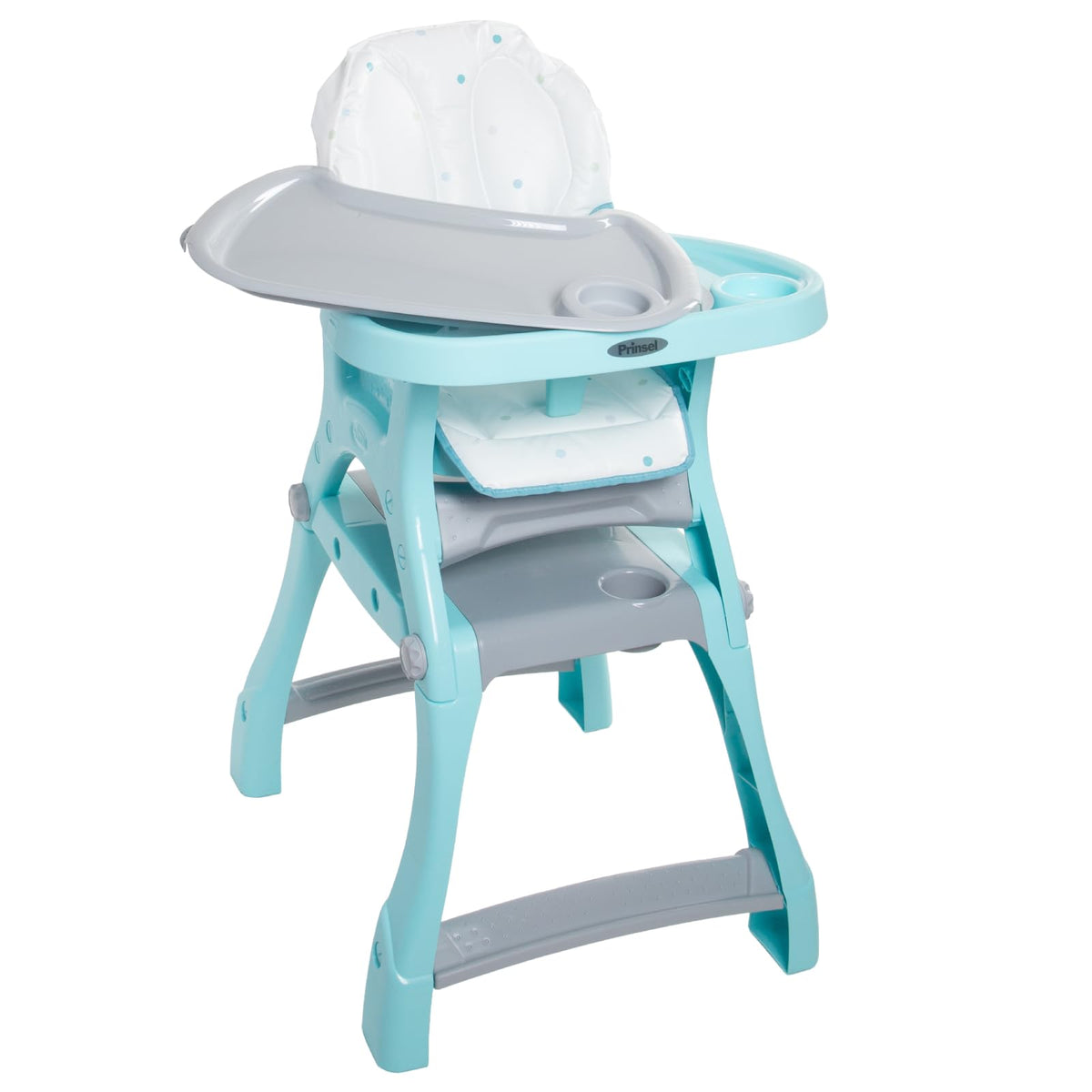PRINSEL | Sillita Alta Infantil Convertible | Silla Alta para Bebé | Kinder City | Azul Turquesa | De 6 Meses a 3 Años, Convertible a Escritorio, Doble Charola Ajustable, Fácil de Limpiar | Artículos para Bebés