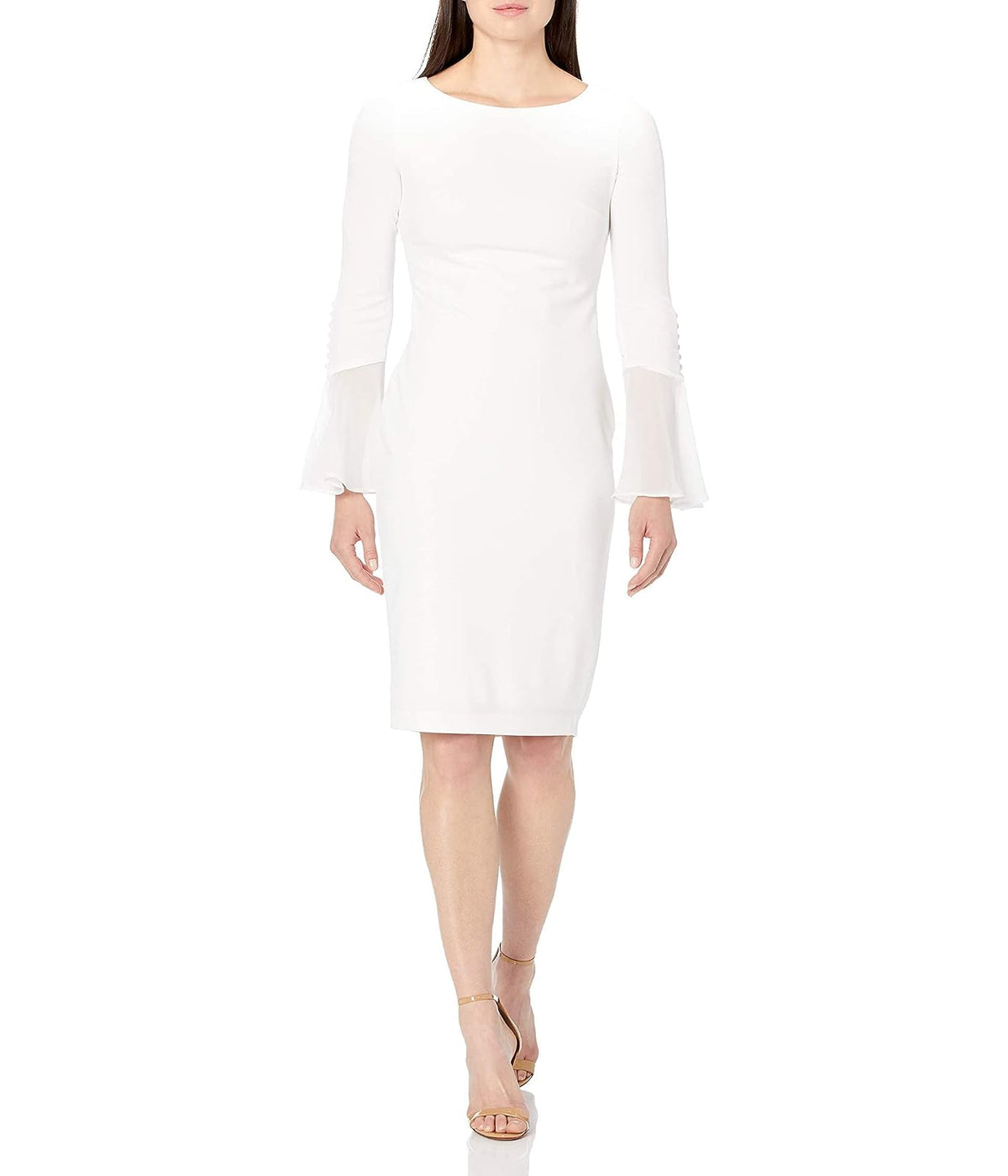 Calvin Klein Sólida Vaina con Gasa Vestido de Mangas de Campana Vestido para Mujer