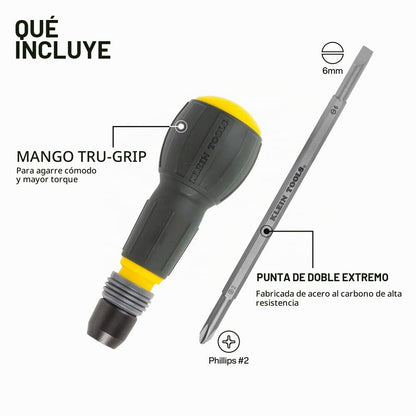 Klein Tools 32960A - Destornillador Fastbit Tru-Grip, mango estilo bola con cuello de liberación rápida, Phillips japonés #2 y broca ranurada de 6 mm, compatible con brocas de 1/4 pulgadas