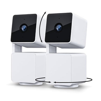 WYZE v3 - Cámara interior/exterior, IP65, 1080p, paquete de 2, seguridad de casa, panorama, inclinación, zoom, WiFi, inteligente, visión nocturna a color, audio 2 vías, Alexa, Google Assistant, blanco
