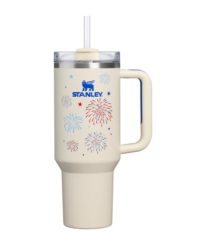 Stanley Vaso con Asa y Popote, 40 oz, Tapa FlowState, Azul - 40 Ounces - Crema Royal Fireworks