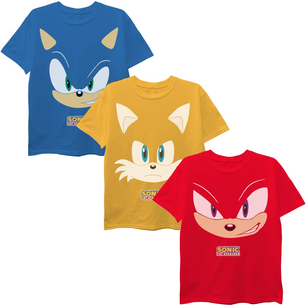 Sega Sonic The Hedgehog Boys - Paquete de 3 Camisetas Sonic, Colas, Nudillos Camiseta Niños