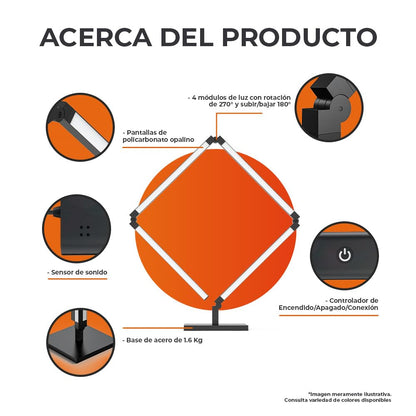 Tecnolite Connect - Lámpara de Pie/Pared Plegable Inteligente WiFi 22 W, Luz RGB + Blanca, Personalizable, Detección de sonido, Compatible con App móvil, Alexa, Google y Siri, Lámpara Interior