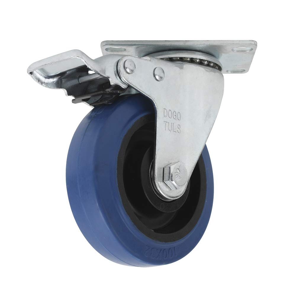 Dogotuls ZF5126 Rodaja Goma Elástica Giratoria con Freno y Placa, color Azul, 3"