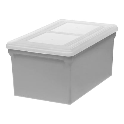 IRIS USA 42 L Caja de Archivos Plástica con Tapa de Bisagra para Archivos Carta/Legal, 4 Paquete, Bin Organizador Libre de BPA, Apilable y Anidable, Gris/Translúcido