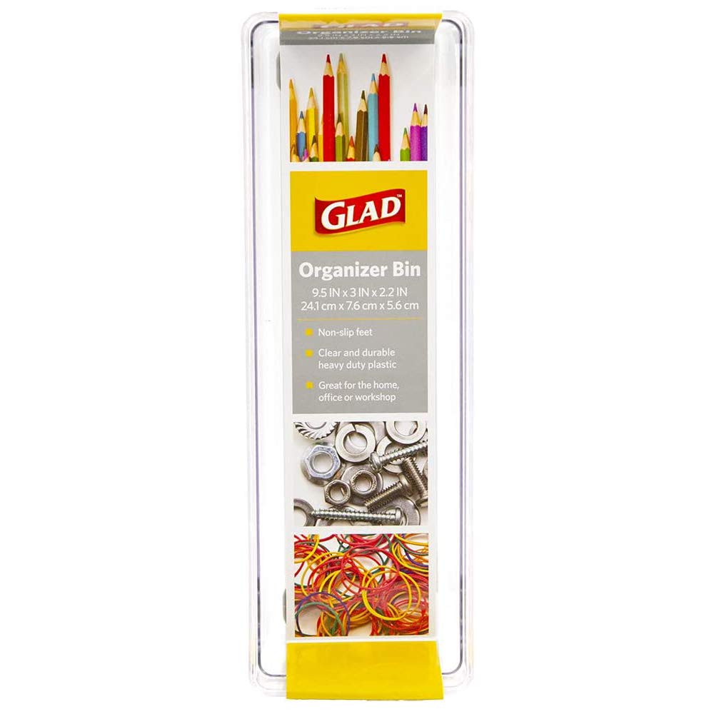 Glad - Bandeja de almacenamiento para cajones de plástico – muy resistente organizador para el hogar, cocina, baño, recámara, oficina, Transparente, 9.5x3, 1