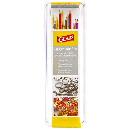 Glad - Bandeja de almacenamiento para cajones de plástico – muy resistente organizador para el hogar, cocina, baño, recámara, oficina, Transparente, 9.5x3, 1