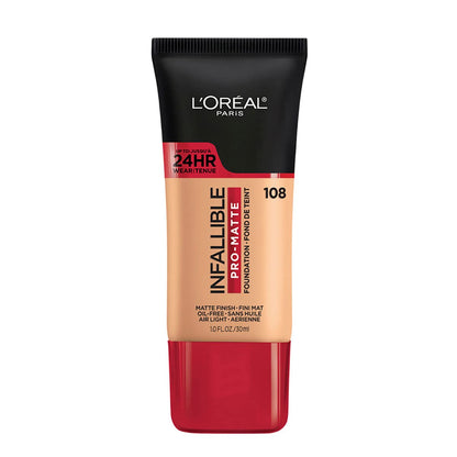 L'Oréal Paris Infallible 24H Pro-Matte Base de Maquillaje Líquida 30 ml - 108 Caramel Beige
