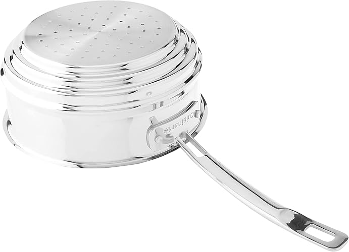 Cuisinart MCP22-24N MultiClad Pro - Sartén abierto de acero inoxidable, Limpiador de vapor de acero inoxidable con cubierta, Acero inoxidable, Fits 2,3 and 4-Quart Pans, 1