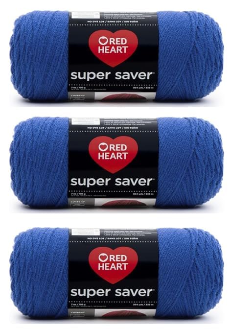 Red Heart Super Saver Royal Yarn - Paquete de 3 198 g/7 oz - Acrílico - 4 Medianos (Peinado) - 364 yardas - Tejer/Crochet