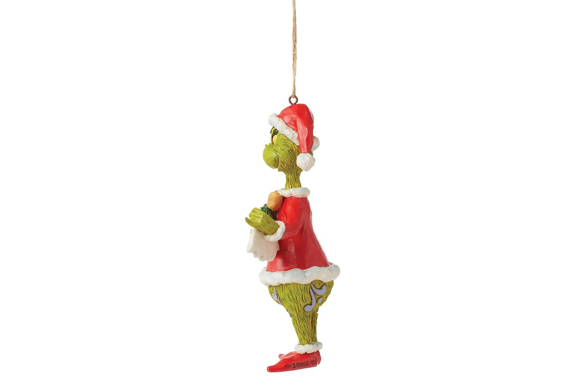 Enesco Dr. Seuss Grinch by Jim Shore Santa Grinch Holding Merry Christmas Banner Colgante Ornamento Colgante, Hecho a Mano, Pintado a Mano, Adornos coleccionables para árbol de Navidad, Regalo de