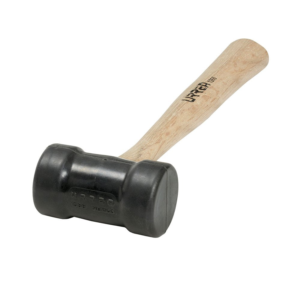 Urrea 1367 Mazo con cabeza de hule negro con mango de madera de encino de 14", 16 oz