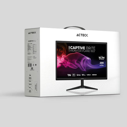 Acteck Captive Brite Monitor Plano CB185, 18.5", TN, HD, 60Hz, 5ms, Low-Blue Light, VGA, HDMI 1.4, VESA 75mm, Negro