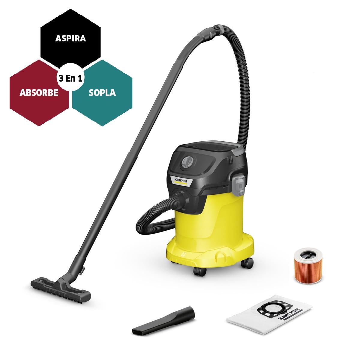 Kärcher Aspiradora depósito de plástico de 17 l, Cable de 4 m, Filtro de Cartucho de una Pieza KWD-3