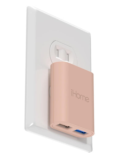 iHome Cargador de Pared USB de 2 Puertos AC Pro - Pastel Pink - Carga rápida de 2 puertos