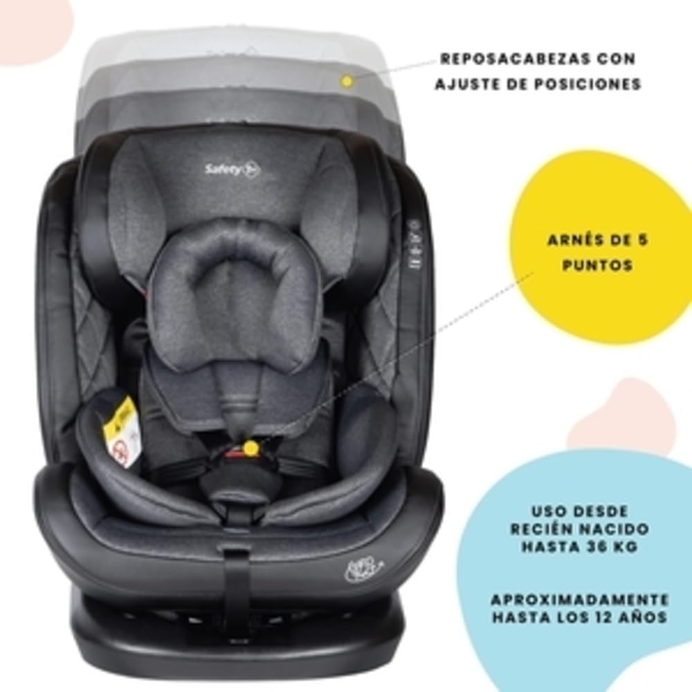 Safety 1st Autoasiento Giro. Con Sistema de Rotaci?n 360 Grados, Desde Reci?n Nacido hasta 36 Kilos, Harn?s de 5 Puntos y Almohadas Laterales, 4 Posiciones de Reclinaci?n, Fundas Removibles